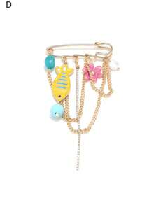 Broche exagérée aux éléments colorés de crabe, poisson, crevette, hippocampe. Broche de style baroque avec perle, fleur d'étoile de mer et éléments géométriques marins. Convient comme accessoire décontracté ou cadeau pour femmes. - Multicolore - Voir 18