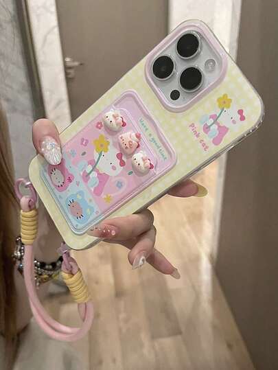 SANRIO 1 chiếc ốp lưng điện thoại Hello Kitty 3D hoa hồng màu hồng thời trang, dễ thương, kèm ví đựng thẻ hình mèo và dây đeo, họa tiết trái tim, cánh, vương miện, túi xách, quả anh đào, gấu nhỏ, thiết kế phối màu tương phản, chất liệu chống nước và chống sốc, hình mèo dễ thương thời trang, tương thích với Apple dòng 17, 11/12/12pro, 13/14/15, 13pro/14pro/15pro, 12pro Max/13pro Max/14pro Max/15pro Max, 16, 16pro, 16pro Max, 17, 17pro, 17pro Max, món quà Ngày của Mẹ tuyệt vời nhất.