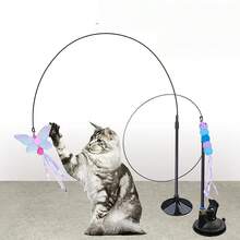 一套猫咪逗猫棒玩具，宠物人造羽毛铃铛替换头，适合猫咪运动和娱乐，手持式逗猫棒配有多个昆虫替换头 - 彩色 - 查看 3