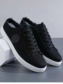 Men's Fashionable Casual Sports Skate Shoes, Canvas Shoes, Slippers, All Season - Black - View 4