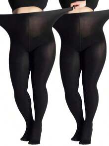 1pc Plus Size Black High Elasticity Pantyhose, Women's High Density Solid Shiny Tights, Scratch-Resistant, Suitable For Daily Wear Christmas Gift - màu đen - Xem 4