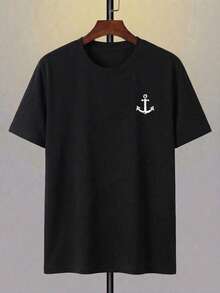 Men's Short-Sleeved T-Shirt With A Round Neck And Simple Design - Black - View 2
