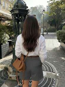 Pantalones cortos de traje de unicolor, estilo elegante de viaje, nueva colección primavera/verano - Gris - Ver 2
