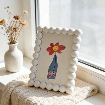 1pc Cute Cartoon Beaded Photo Frame, Nordic Style Creative Desktop Decorative Ornament, Multi-Color Optional Cute Animal & Flower Pattern Picture Frame, Perfect For Home Living Room Bedroom Office Desk Decoration, Ideal Gift For Friends And Family White/Pink/Green/Blue Optional.