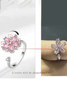 A Brand New Rotating Pink Crystal Sakura Flower Ring, Delicate And Personalized Design, Fashionable And Versatile Accessory - Pink - View 5