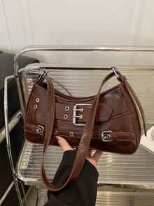 复古摩托车风格腋下包，时尚个性INS单肩包，简约通勤斜挎包 - 咖啡 - 查看 8