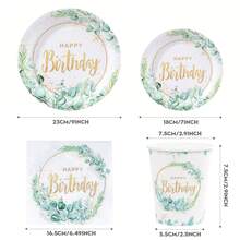 Plant-Themed Disposable Tableware Set, Including 7/9 Inch Paper Plates, Paper Cups, Paper Napkins, Suitable For Birthday Parties, Festivals, Gatherings, Picnics, Celebrations, Wedding Tea Ceremonies, Graduation Ceremonies - How Many - View 2