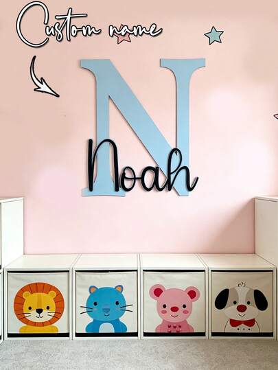 1pc Personalized 26-Letter Children's Name, A Double-Layered Wooden Plaque 5mm Thick With A Personalized Gift, A Personalized Name Tag, Using Capital Letters, A Custom Plaque, Interior Decoration, Engraved Letters, A Children's Room Sign, A Wall Decoration. This Is A Unique Home Gift Suitable For Various Occasions, Such As Birthdays, Anniversaries, School Supplies, Decorations, Etc. (Available In 3 Colors: Green Beans, Blue, White)