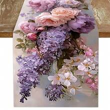 1pc Tablecloth With Light Purple Bouquet Pattern On Teal And White Background, Suitable For High-Quality Restaurant Party Decorations, Can Be Used For Tables, Chairs, Kitchens, Dining - 13x35.4/47.2/63/72/78.7 Inches - Purple - View 1