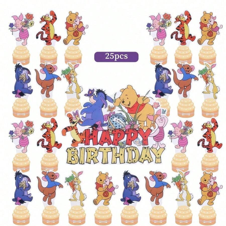 Disney 25 Buah Tusuk Hiasan Kue & Makanan Penutup Bergambar Beruang Kuning Kartun, Set Dekorasi Kue Pesta Ulang Tahun - MultiWarna - View 1