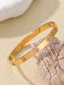 4pcs 18K Gold Plated Luxury Stainless Steel Four-Leaf Clover Fully Paved Crystal Bracelet Set, Suitable For Women's Birthday, Party, Wedding, And Special Occasions - Style 4 - View 3