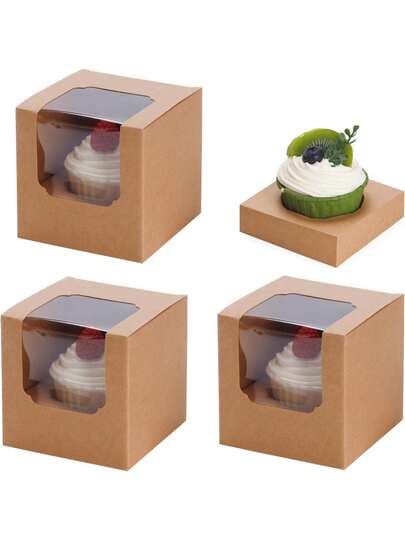 25-Pack Pre-Assembled Individual Cake Boxes With Clear Window And Inserts Perfect For Cupcakes Muffins And Assorted Desserts Ideal Bakery Packaging Solution For Weddings Birthdays Party Favors Bake  And Gifting Occasions