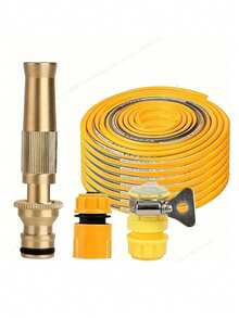 升级版可调高压洗车水枪，花园浇水喷嘴，可调花园浇水喷雾器，适用于洗车、宠物洗澡、家居清洁，金色直喷工具 - 銅色 - 查看 10