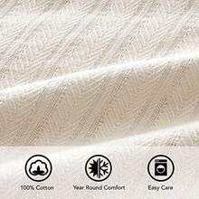 Vellux Cobija de algodón Tejido Natural acogedora cálida Textura cheurón amigable para Mascotas para Todo el año King Ecru King 1 - Crudo - Ver 6