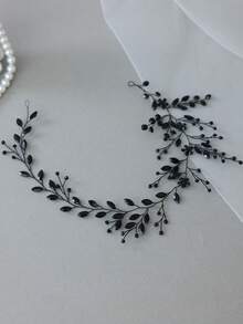 1 pièce Serre-tête feuille de cristal noir, coiffe de style gothique élégante, convient pour la mariée, le mariage, les bals, le style sombre des femmes, les accessoires capillaires, les festivals, les anniversaires - Noir - Voir 3