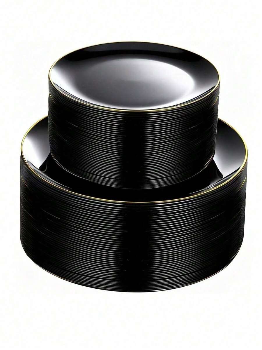 Bộ 50/25/20/10/1 đĩa viền đen bền chắc, bao gồm đĩa tráng miệng 7.5 inch và đĩa ăn tối 10.25 inch, thích hợp cho đám cưới, tiệc tùng, sinh nhật, Ngày của Mẹ, tiệc tốt nghiệp, các sự kiện xã hội, Halloween, Giáng sinh. - màu đen - Xem 1