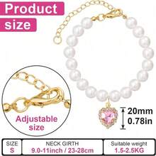 2pcs Elegant Pet Collar, Faux Pearl Luxury Necklace With Heart Rhinestone Pendant, Adjustable Size Suitable For Small/Medium/Large Cats And Dogs, Wear Daily Or For Holidays - Multicolor - View 5