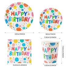 Colorful Polka Dot Birthday Party Tableware Set, Includes 7/9 Inch Disposable Paper Plates, Cups, Napkins, Suitable For Birthday Parties, Festivals, Gatherings, Celebrations, Weddings, Graduations And Other One-Time Party Supplies - Multicolor - View 2