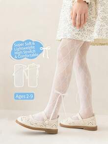 1件装女童菱形网眼薄款蝴蝶结连裤袜，防滑夏季打底裤 - 彩色 - 查看 7