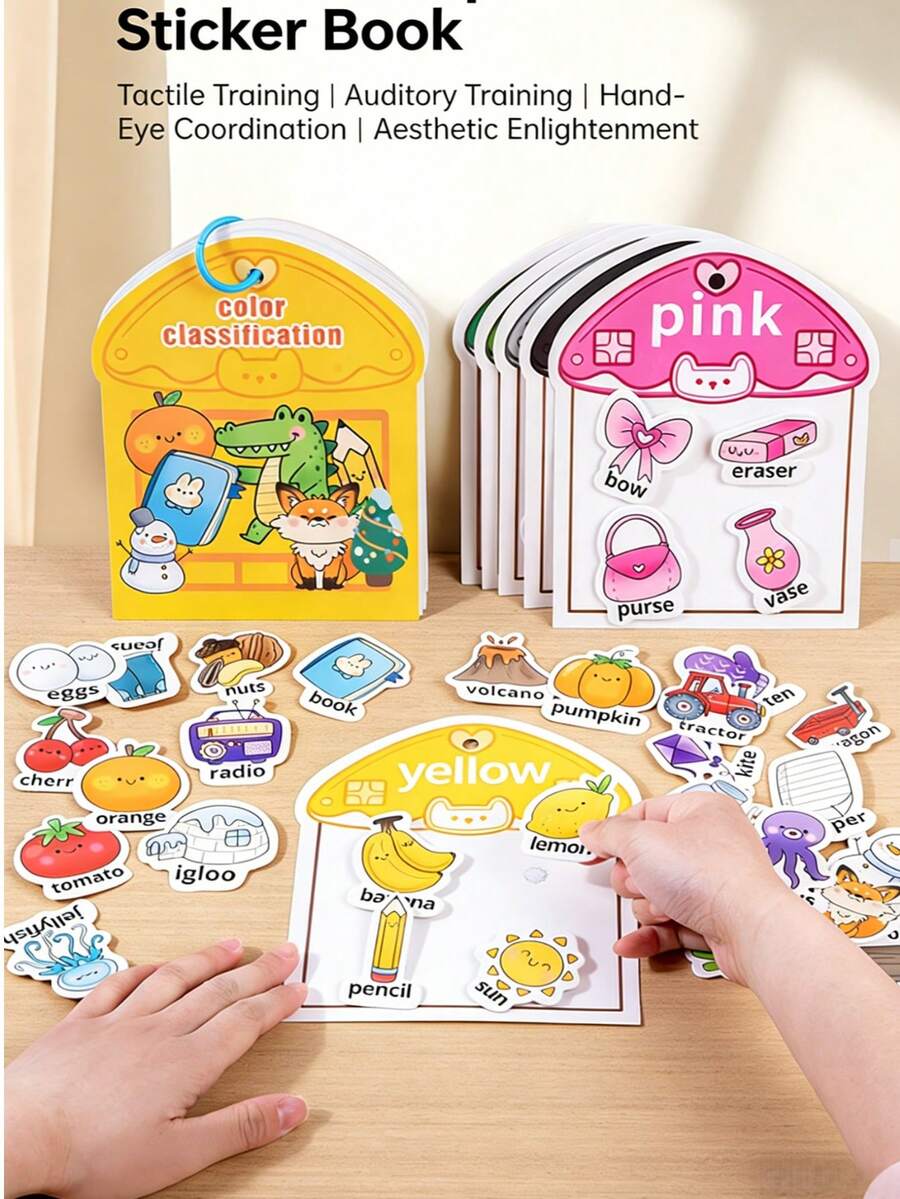 Toddler Multi-Themed Early Learning Interactive Tear Book Set, Color & Number Cognition Educational Sticker Toy, Birthday Gift For Boys & Girls