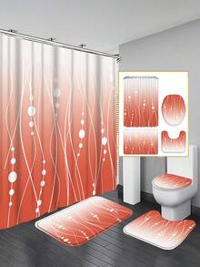 1/3/4 piezas Juego de accesorios de baño minimalista, a rayas naranja y rojo, decoración del hogar, cortina de ducha, juego de cortina de ducha, juego de baño completo que incluye cortina de ducha y juego de alfombras. Disponible en múltiples tamaños de cortina de ducha (72"X72", 35.4"X72", 47.2"X72", 59"X72") y juegos a juego. - Rojo anaranjado - Ver 4