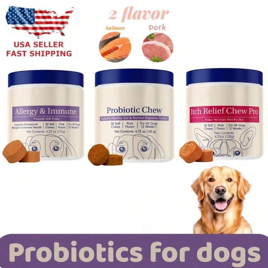 Probiotics For Dogs Allergy Immune And Itch Relief Soft Chews Pork Or Salmon Flavor 120g, Choose Variants - 益生菌咀嚼片新品 - 查看 1