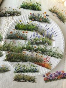 20 piezas/paquete Pegatinas creativas para paisaje de jardín, plantas, flores, decoración floral y de piedras para scrapbooking, decoración de diarios, material de PET para suministros de scrapbooking y papelería - Unitalla - Ver 14