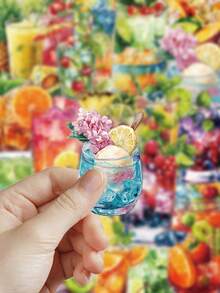 50pcs Summer Drinks Stickers For Luggage, Laptop, Scrapbook, Desktop, Room Storage Box, Decor DIY Transparent Stickers Scrapbook Supplies Scrapbooking - Summer Drinks - View 7