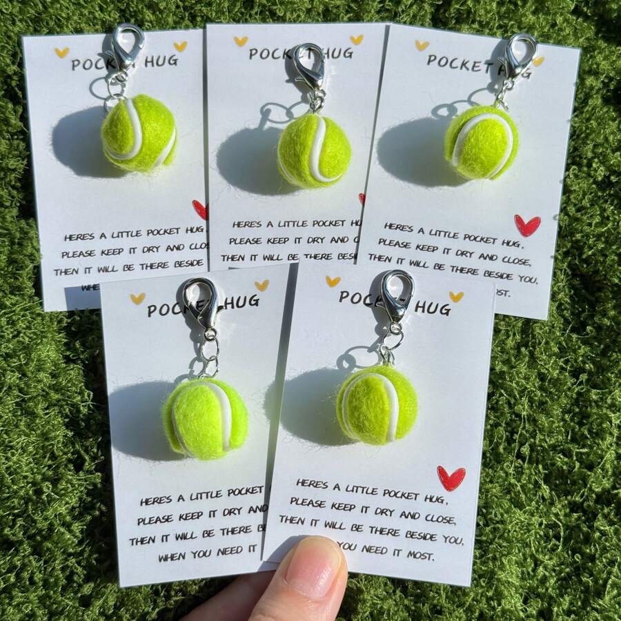 5/2/1pcs Cute Tennis Ball Keychain Pendant With Inspirational Quote, Suitable For Birthday, Mother's Day, Father's Day And Sports Events, Inspirational Mini Souvenir Gift - View 1