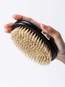 天然猪鬃干刷身体刷，二合一干湿两用去角质沐浴刷，带手带，按摩磨砂刷，令肌肤更光滑，促进血液循环，家用淋浴SPA工具 - 查看 2