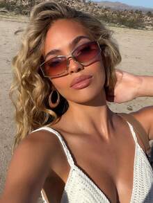 1件未来主义Y2K金属边框时尚基本款沙滩配饰，女士秋冬商务休闲礼品 - 漸變茶 - 查看 4