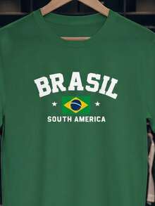 Stylish Sports T-Shirt For Fans Of The World Cup, National Football Team, Brazil, South America, Short Sleeve, Men's/Women's, 100% Cotton, Casual, Crew Neck - 綠色 - 查看 2
