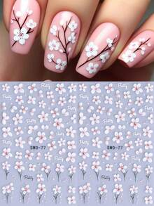SWEET TREND 5D樱花美甲贴纸2片装，渐变绽放的白色粉色樱花花瓣，日韩春夏花卉印花，DIY时尚浪漫婚礼自粘凝胶指甲油贴纸，滑动式美甲装饰 - 彩色 - 查看 1