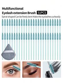 Women's 2026 Eyelash Brush & Powder Puff Set Spiral Bendable 51PCS Reusable For Eyelash Extensions Daily Makeup - Baby Blue - View 9