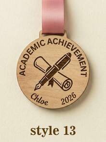 Personalised Laser Engraved Medals For Every Event,Personalized Engraved Graduation Medallion,Custom Name Year Award,Graduation Ribbon Included,Natural Wood Material,High Precision Laser Engraving,Durable Satin Ribbon,Minimalist Vintage Style,Reusable,High School Graduate,College Graduate,Graduate Student - Multicolor - View 12