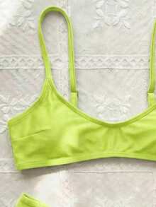 新款升级版春夏波西米亚风波点可调节肩带V领性感休闲优雅比基尼套装，适合海滩、度假、约会、派对等场合。 - 青檸色 - 查看 4