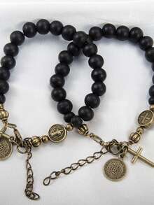 1 pieza Pulsera de San Benito, regalo religioso católico, pulsera de cuentas con suerte, un regalo de pulseras de amistad para la familia - Negro - Ver 5