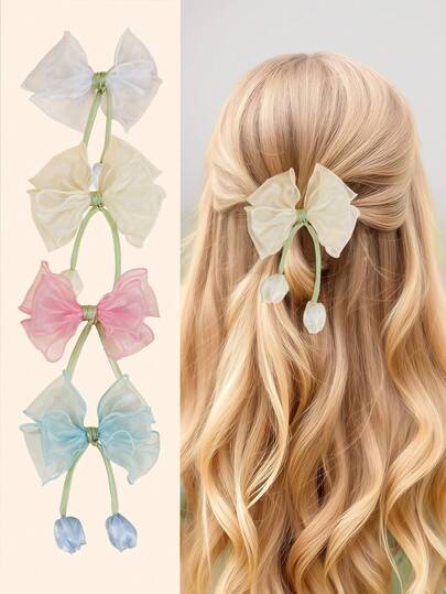 1 chiếc kẹp tóc đuôi ngựa dạng nơ lưới nhiều màu sắc mới, kẹp cá sấu, thích hợp sử dụng hàng ngày.