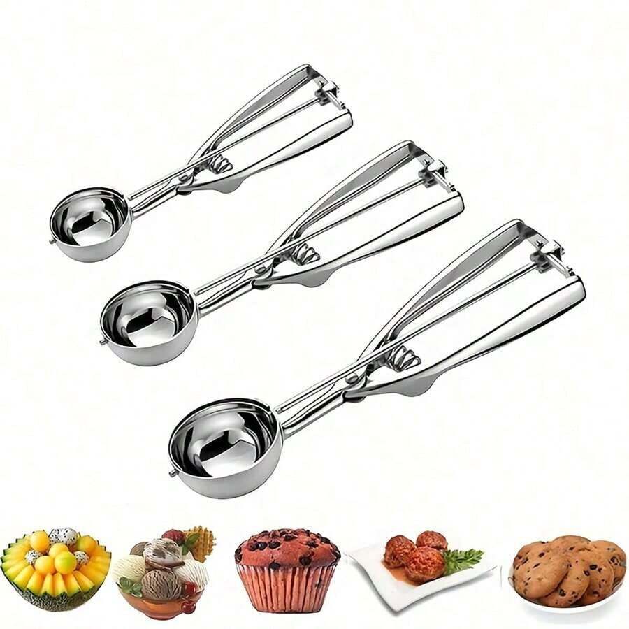 1 cái/3 cái Muỗng múc kem bằng thép không gỉ, Muỗng múc kem, Dụng cụ nhà bếp, Muỗng múc trái cây, Muỗng tráng miệng - Nhiều màu - Xem 1