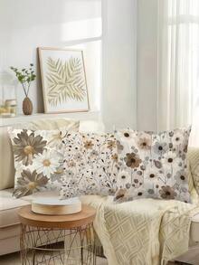 Bộ 4 vỏ gối trang trí họa tiết hoa cúc màu be - 100% polyester, in 2D, nhẹ nhàng và thanh lịch, kiểu dáng hiện đại (không bao gồm ruột gối), phù hợp cho phòng khách/ghế sofa/giường. - Màu Xám nhạt - Xem 6