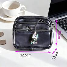 Túi đựng mỹ phẩm màu đen dễ thương với mặt dây chuyền đính hạt hình hoạt hình lấp lánh, dung tích lớn, nhiều ngăn đựng thẻ, ví, túi đeo hông mini có móc cài thắt lưng, thích hợp cho du lịch và sử dụng hàng ngày. - Nhiều màu - Xem 9