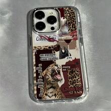 Alloy Minimalist Leopard Print 1pc Metal Transparent Case Electroplated Leopard Print Lips Wine Glass English Puzzle Pattern Phone Case Compatible With IPhone 16 Pro Max 17/15/14 Plus 13/12/11 Air Spring Gift Party - Mẫu 4 (1 cái) - Xem 6