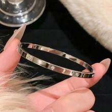 1pc Titanium Steel Rhinestone Bangle Bracelet, Bamboo Knot Shell Waist Clover Nail Star Adjustable Wristband, Non-Fading Jewelry Accessory For Women - Silver - View 26