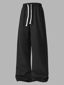 1 chiếc quần jogger nam kiểu boyfriend, thích hợp cho chạy bộ, tập luyện, thể dục, quần rộng rãi cho thể thao mùa xuân/hè. - màu đen - Xem 2