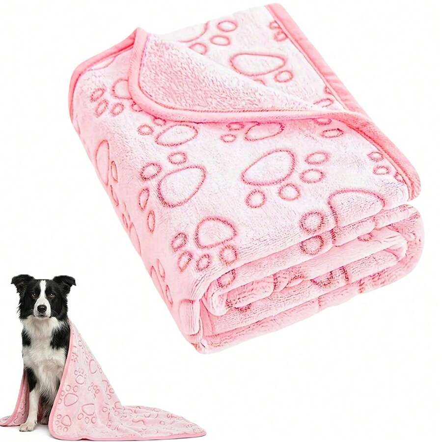 1 pieza Manta suave con estampado de pata de perro rosa, hecha de fibras súper suaves - Cómoda almohadilla para cama de mascotas para perros y gatos pequeños - Diseño cálido y adorable, manta ideal para mascotas