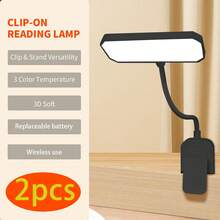 2pcs Mini Horizontal Reading Light, 3 Color Modes - Compact Design Suitable For Nighttime Reading, Soft LED Light Protects Eyes, Replaceable Battery, Suitable For Dorm, Living Room, Bedroom, Office, Adjustable Brightness, And Reliable, Simple Button Control [Batteries Not Included] - [電池款]兩件裝橫款讀書燈 - 查看 10