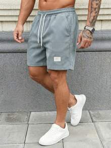 復古美式淺藍色燈芯絨短褲，男士寬鬆抽繩休閒百慕達短褲 - 淺藍色 - 查看 4