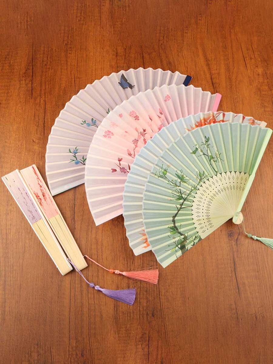 1 chiếc quạt tre kiểu Trung Quốc cổ điển, thanh lịch, quạt xếp múa sườn xám với họa tiết ngẫu nhiên, mang vẻ đẹp phương Đông cổ xưa. - nhiều màu - Xem 1