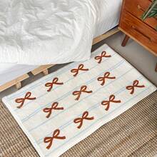 1pc Exclusive Custom-Made Floral Print Faux Cashmere Rug, Soft Plush Material, Bow Stripe Rug, Bowknot Rug, Fresh Style, Girly Rug, Living Room Rug, Bedroom Rug, Entryway Rug, Kitchen Rug, Bathroom Rug, Gaming Room Rug, Study Rug - Multicolor - View 7
