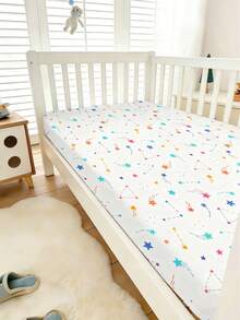 1 pieza Sábana de cama para bebé con patrón de triángulo de meteoro de dibujos animados, estilo refrescante y curativo, 110g de sábana de poliéster con elástico y borde envolvente, antideslizante y no deslizante, resistente al desgaste y a las arrugas, adecuada para todas las estaciones del sueño de la cama del bebé - Multicolor - Ver 4
